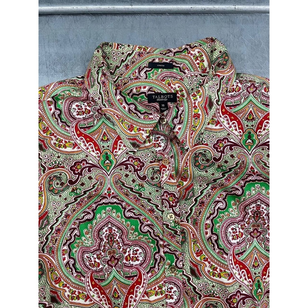Talbots Button Up Shirt Womens Size 18 Multicolor Paisley Blouse Top - Picture 3 of 8